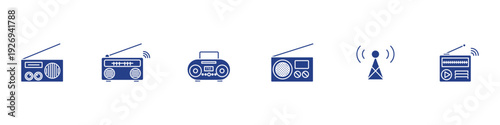Modern Radio Transceiver and FM Receiver Collection with Solid and Line Styles for Wireless Audio Technology Design