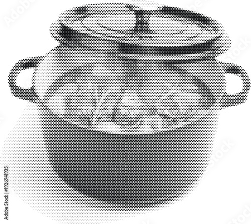 interior object black white monochrome pot radiant cooking halftone illustration poster