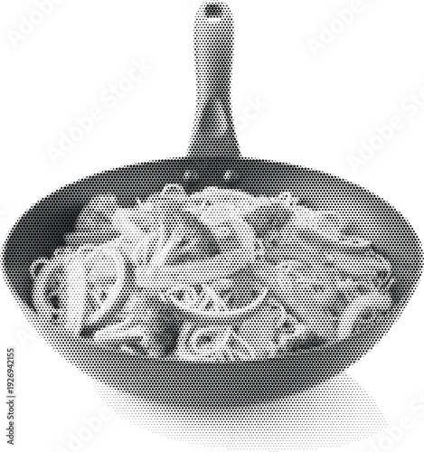 food illustration black white monochrome pan radiant meal halftone illustration poster