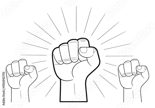 Three Fists Raised in Solidarity and Strength, Emanating Power