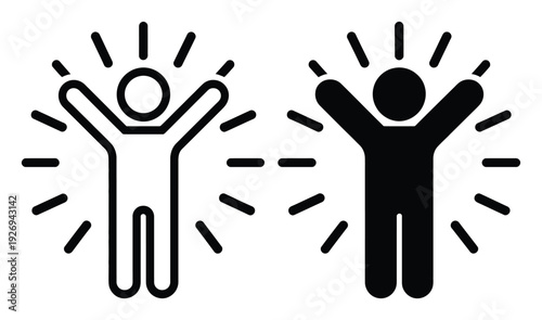 Two Figures Celebrating with Arms Raised and Radiating Lines