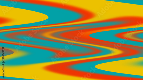Abstract wavy background with yellow red orange teal fluid bands, dynamic motion depth effect, and vibrant artistic geometric gradient layout