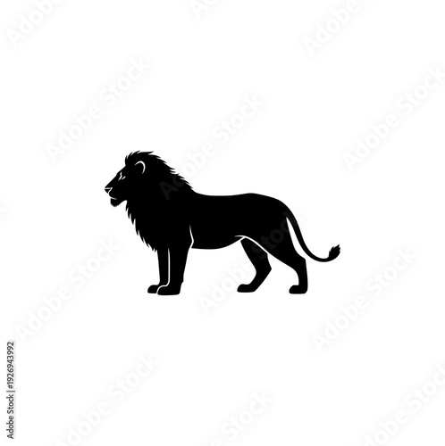 Majestic male lion standing in side view, wild king of the jungle with detailed mane and powerful stance vector illustration.