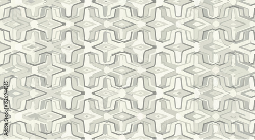 Geometric abstract pattern with repeating star-like and diamond shapes in monochrome grey.