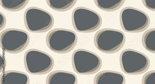 Abstract organic shapes pattern with rounded edges and shadow effect on cream background, vector illustration