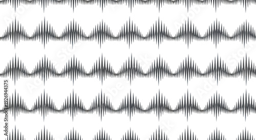 Abstract monochromatic waveform pattern with repetitive peaks and valleys on white background, vector art.