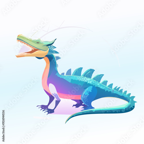 Fierce blue fantasy dragon roaring in a stylized illustration, a legendary beast of myth and folklore