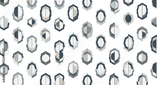 Abstract geometric shapes arrangement with shades of grey and white, flat design.