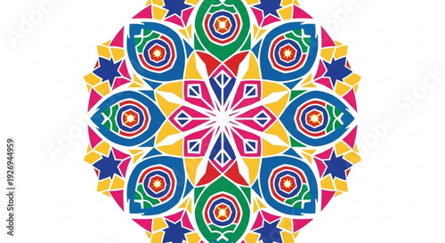 Vibrant multicolored swirling galaxy with bright pink blue green and yellow hues in space