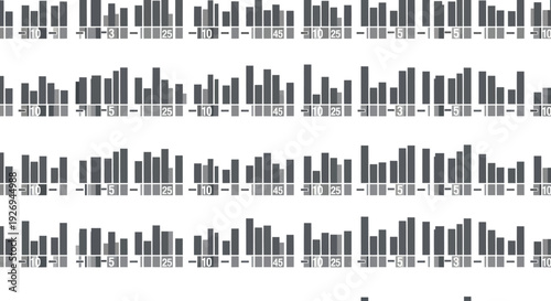 Gray bar charts with numerical labels arranged in a repeating pattern