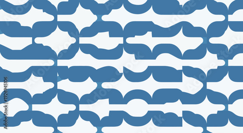 Abstract blue and white geometric pattern, repeating organic shapes, vector art