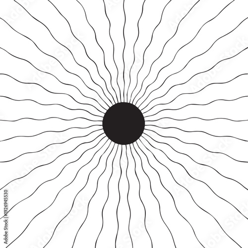 Abstract radial wave background, black and white sunburst vortex lines, optical illusion swirl pattern, hypnotic geometric distortion backdrop