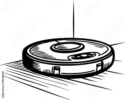 Robot vacuum cleaner sketch drawing automatic smart home device for floor cleaning and dust removal