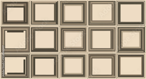 Abstract geometric pattern of nested squares in muted earth tones, flat design.