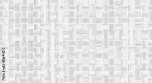 Abstract geometric pattern of light grey and white woven lines, repeating squares, textured background.