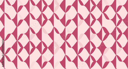 Geometric pattern in shades of pink and magenta with interlocking diamond shapes and curved lines