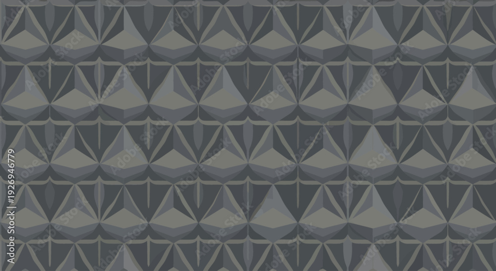 Obraz premium Geometric pattern with 3D effect, repeating triangular shapes in shades of grey, abstract background.