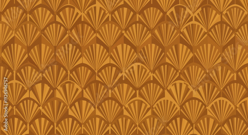 Geometric fan pattern in shades of brown and gold, art deco inspired vector background