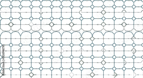 Geometric pattern with interconnected circles and lines in a grid, abstract graphic design.