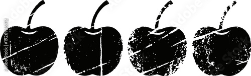 grunge cherries silhouettes four distressed berry shapes with stems vintage textured fruit icons