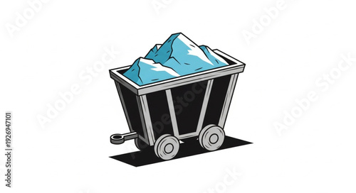 Mine cart filled with blue crystals, ready for transport and mining operations.