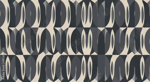 Abstract geometric pattern in neutral tones, repeating oval and rectangular shapes, modern design