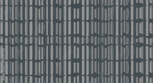Monochromatic abstract geometric pattern with vertical stripes and diamond shapes in various grey tones