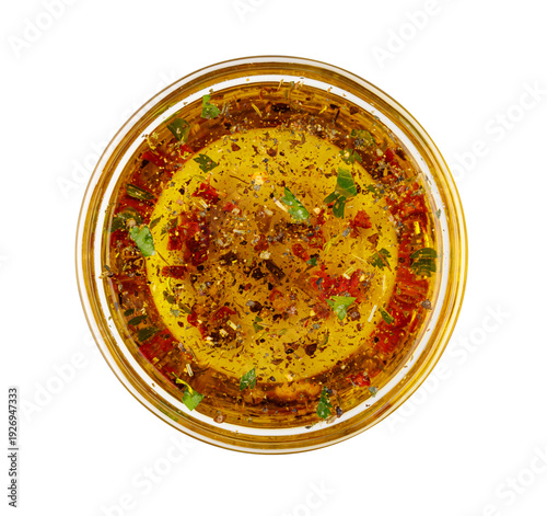 Fotografi Dipping olive oil with herbs and spices seasoning