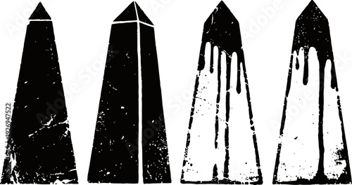 Set of four vintage bullet silhouettes with distressed textures and worn effects