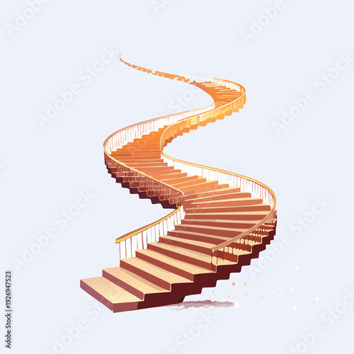 A beautiful spiral staircase illuminated by warm, soft sunlight, leading upwards