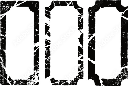 Grunge distressed vintage textured rectangular frames set in black