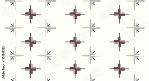 Geometric abstract pattern with cross shapes in muted colors on a white background, vector art.