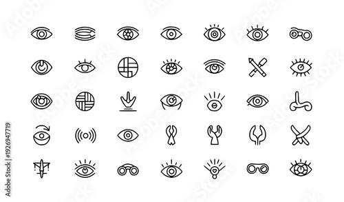Minimal vision and eye line icons vector collection with editable stroke