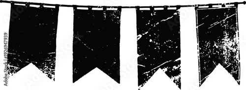 grunge black and white vertical pennant banners with a distressed textured design