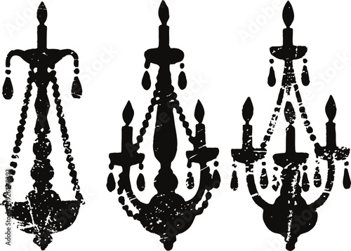 Vintage chandelier silhouettes set with ornate candle holders in classic elegant designs