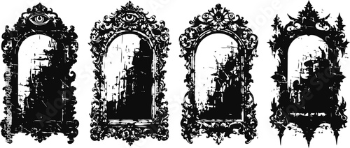 Set of four ornate antique mirrors with decorative vintage carved wood frames