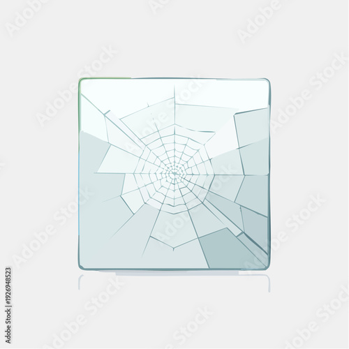 An isolated vector illustration of a cracked transparent ice or glass cube with a shattered effect
