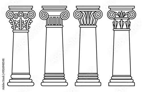 Ancient Greek Columns Vector Illustration Set