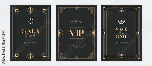 Premium and luxury frame invitation. Art deco gold line vintage classic design for gala, awards, wedding, grand opening.