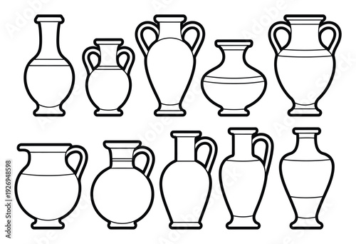 Ancient Greek Vase Collection Vector Illustration