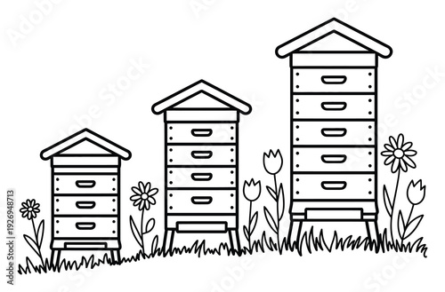 Beehive Collection Black White Vector Illustration