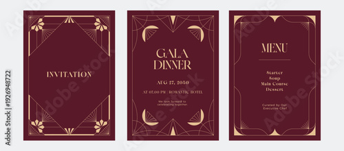 Premium and luxury frame invitation. Art deco gold line vintage classic design for gala, awards, wedding, grand opening.
