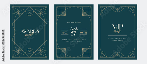 Premium and luxury frame invitation. Art deco gold line vintage classic design for gala, awards, wedding, grand opening.