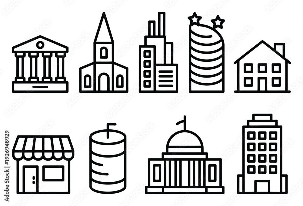 Fototapeta premium Building Icons Set Simple Line Vector Illustration