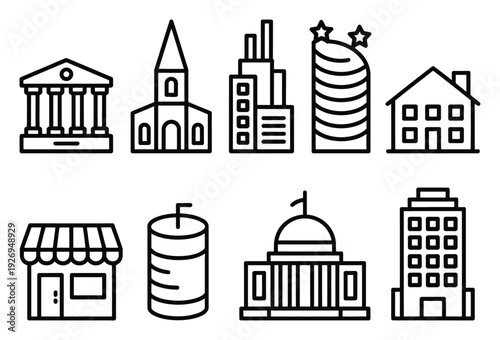 Building Icons Set Simple Line Vector Illustration