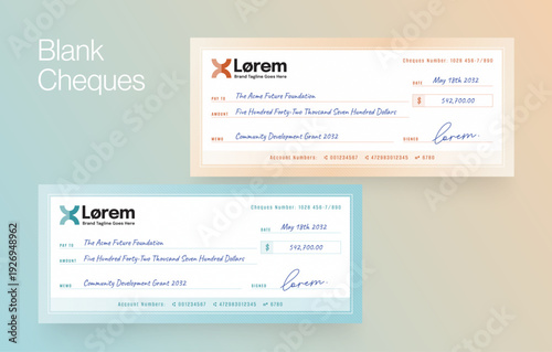 Blank Bank Check Check / Cheque Payment Slip Template for Business Banking & Charity Donation Checks