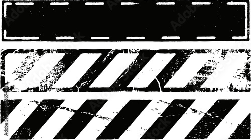 Grunge black and white caution barriers distressed striped warning tape and hazard hazard warning stripes design elements
