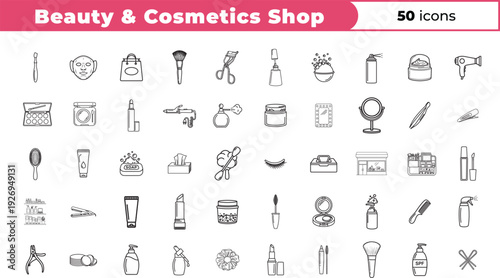 Beauty and cosmetics shop icons set for design and branding