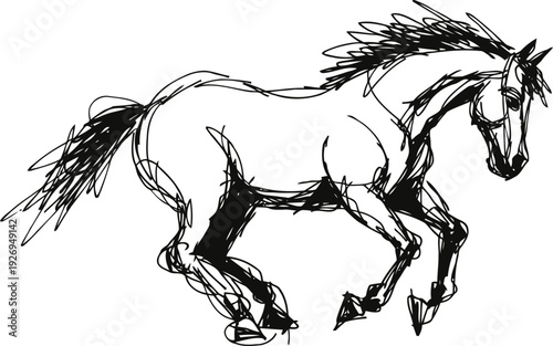 dynamic hand drawn horse sketch in motion with flowing mane and tail