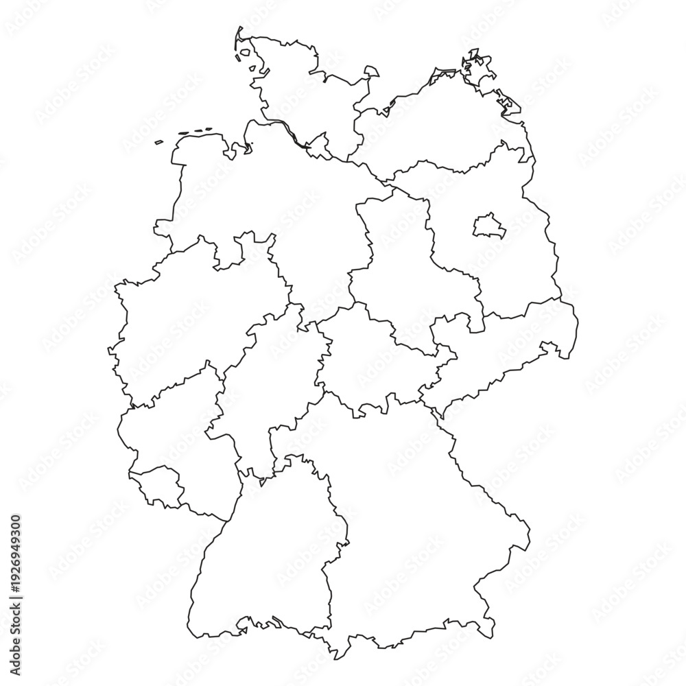 Obraz premium Map of Germany Divided Into States Political Borders Outline